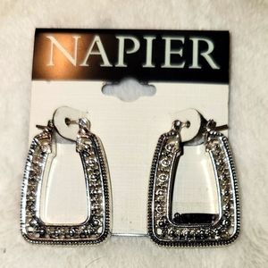 Napier Silver Tone Crystal Square Earrings